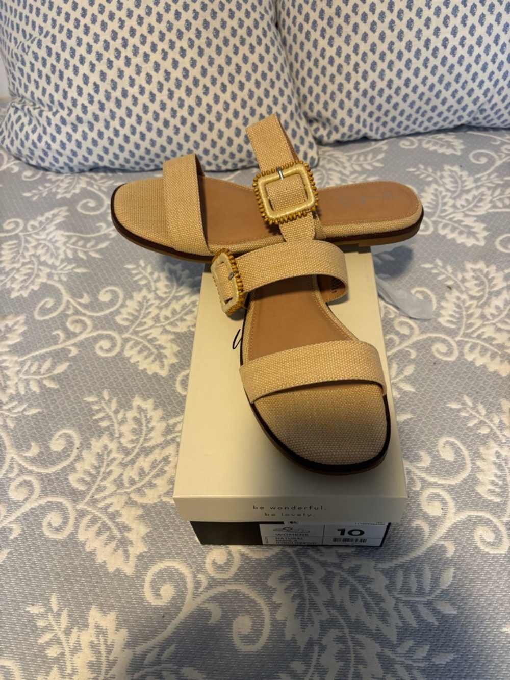 belk Tan Slide Sandals with Gold Buckle Accents